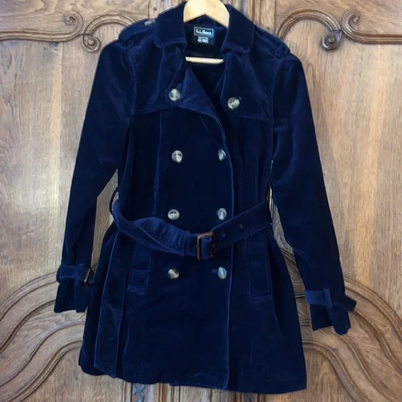 LL Bean Navy Blue Corduroy Double Button Up Jacket Pea Coat - Picture 15 of 15